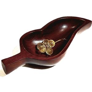 Vintage Handmade Haiti Mahogany Leaf Shape Wood Candy Bowl Nut Dish Serving Tray